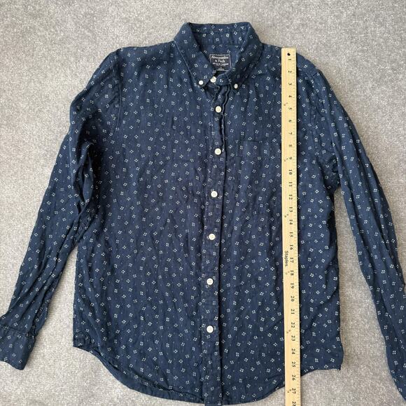 Abercrombie & Fitch Shirt Mens Large Navy Linen Button Down Long Sleeve Floral - Picture 6 of 7